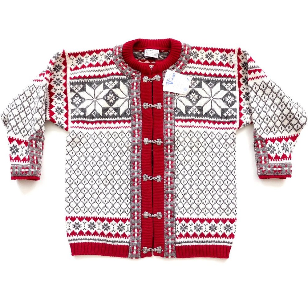 Norwegian Unisex Wool Fair Isle Cardigan Pewter Clasps Norway Mens XS Womens M/L